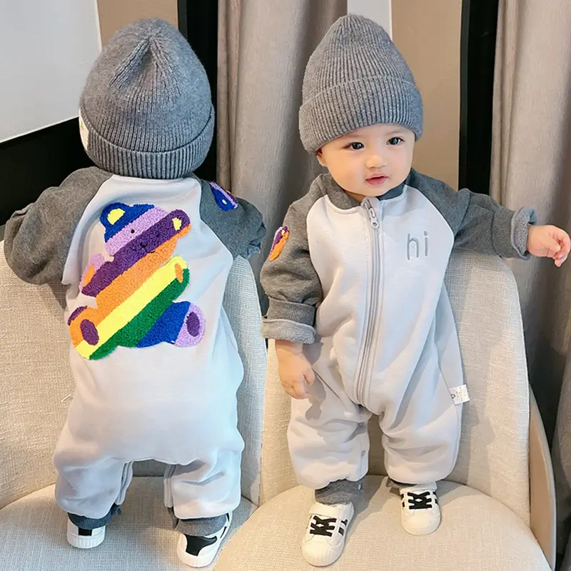 Baby Warm Fleece Lined Jumpsuit with Rainbow Print - Image 3