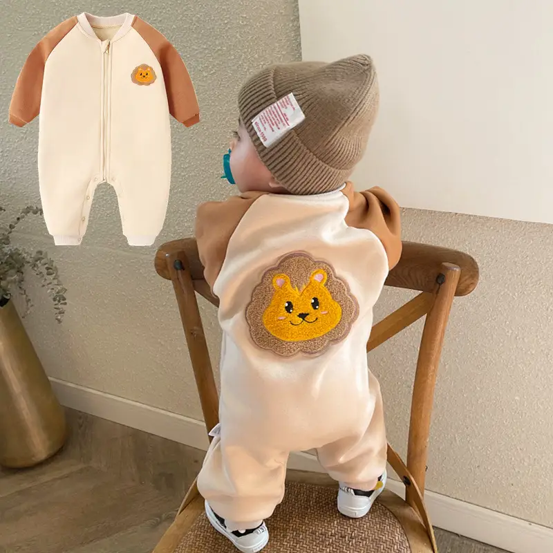 Baby Warm Fleece Lined Jumpsuit with Rainbow Print - Image 4