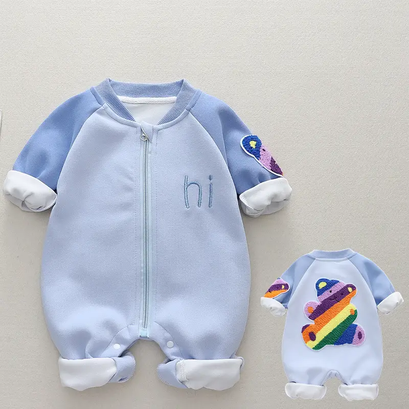 Baby Warm Fleece Lined Jumpsuit with Rainbow Print - Image 5