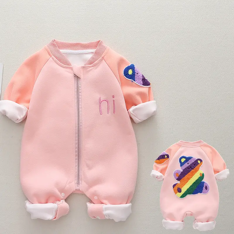 Baby Warm Fleece Lined Jumpsuit with Rainbow Print - Image 6
