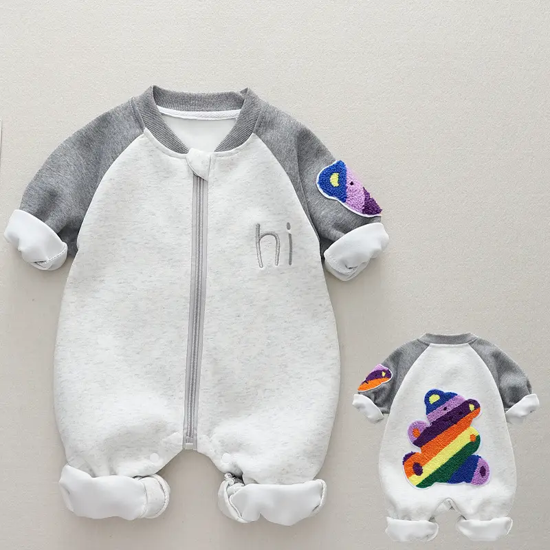 Baby Warm Fleece Lined Jumpsuit with Rainbow Print - Image 7