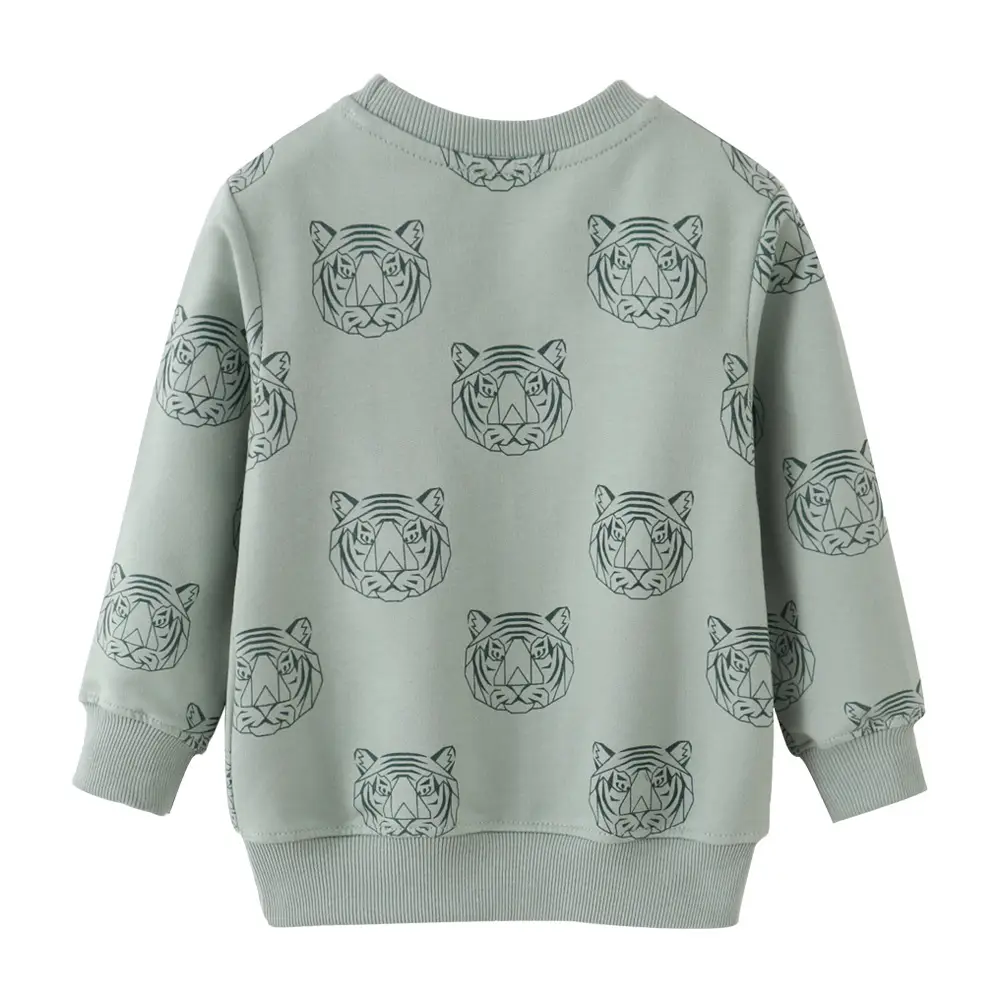 Kids Long Sleeve Tiger Print Sweater Green - Image 2
