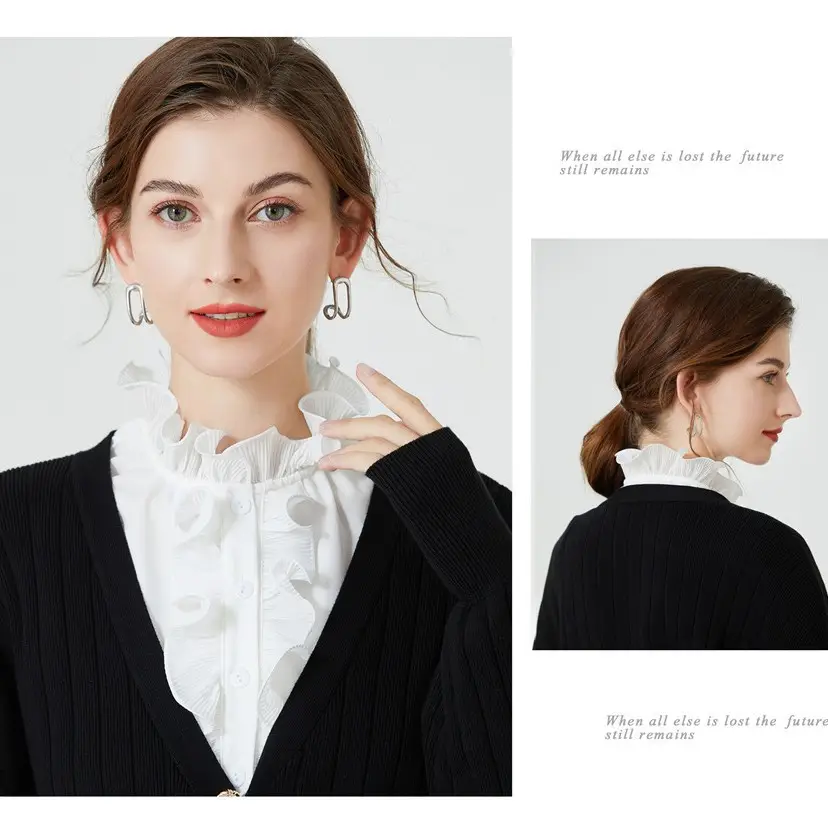 White Fake Collar with Ruffled Lace for Women - Image 4