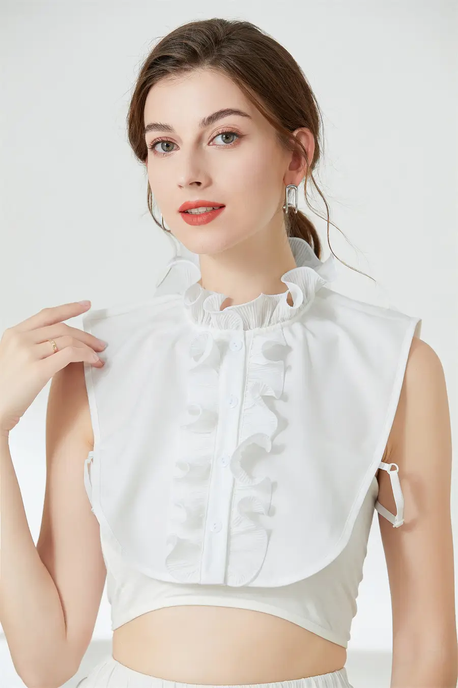 White Fake Collar with Ruffled Lace for Women — feature 3