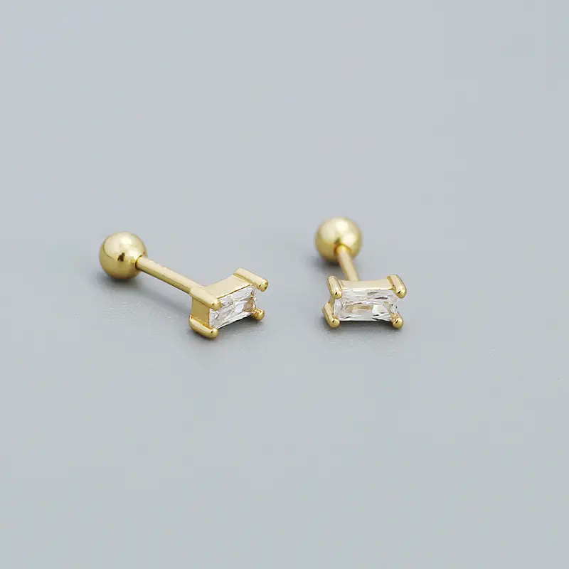 YHE0505 Gold Zircon Stud Earrings S925 Silver - Image 2