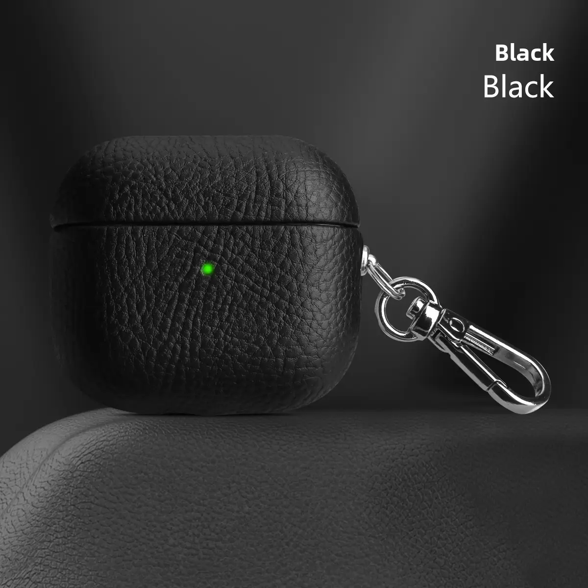 Black Leather Bluetooth Headset Case with Keychain