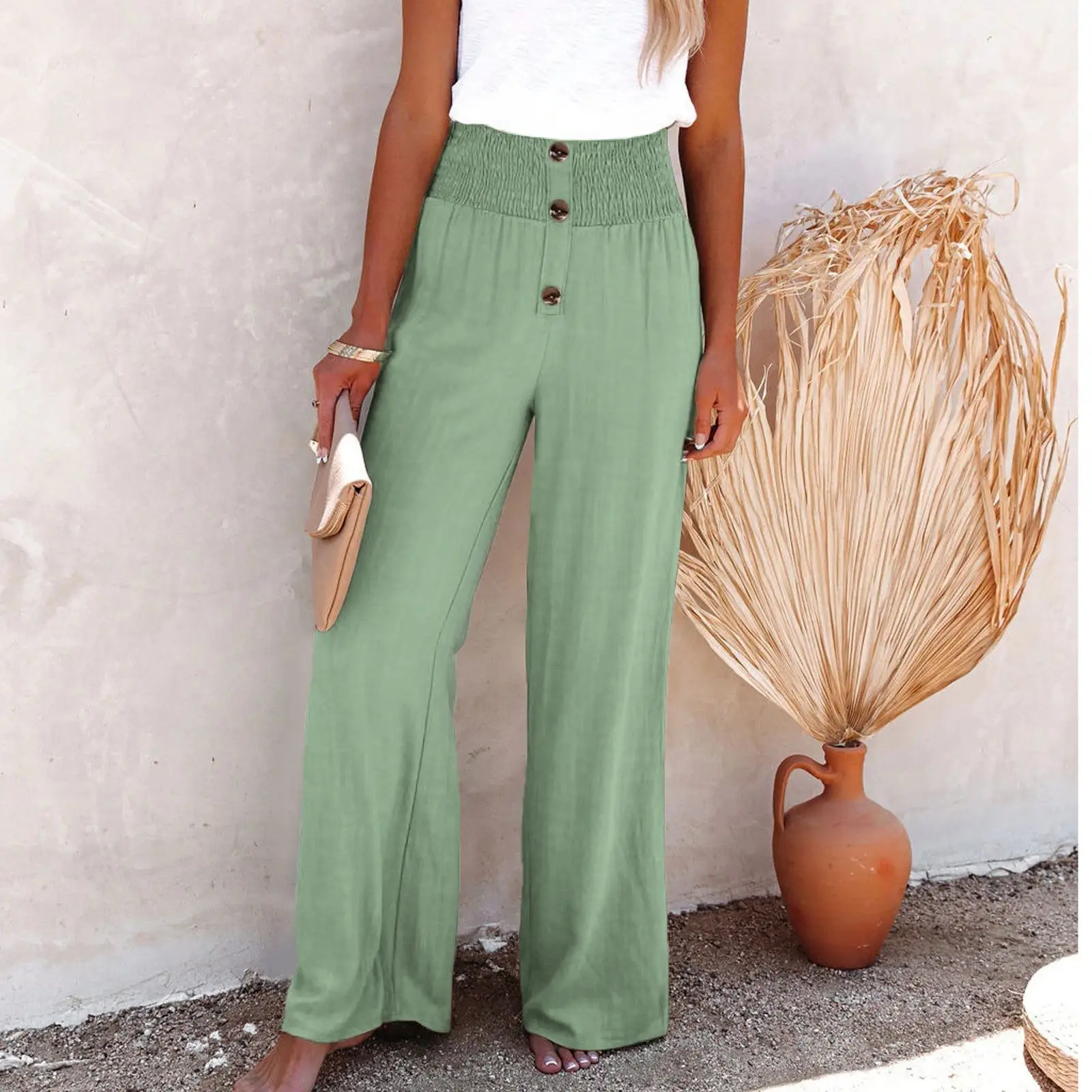 2024 Wide Leg High Waist Cotton Linen Pants