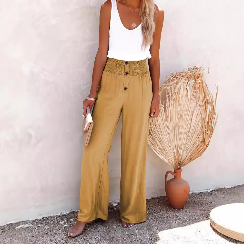 2024 Wide Leg High Waist Cotton Linen Pants