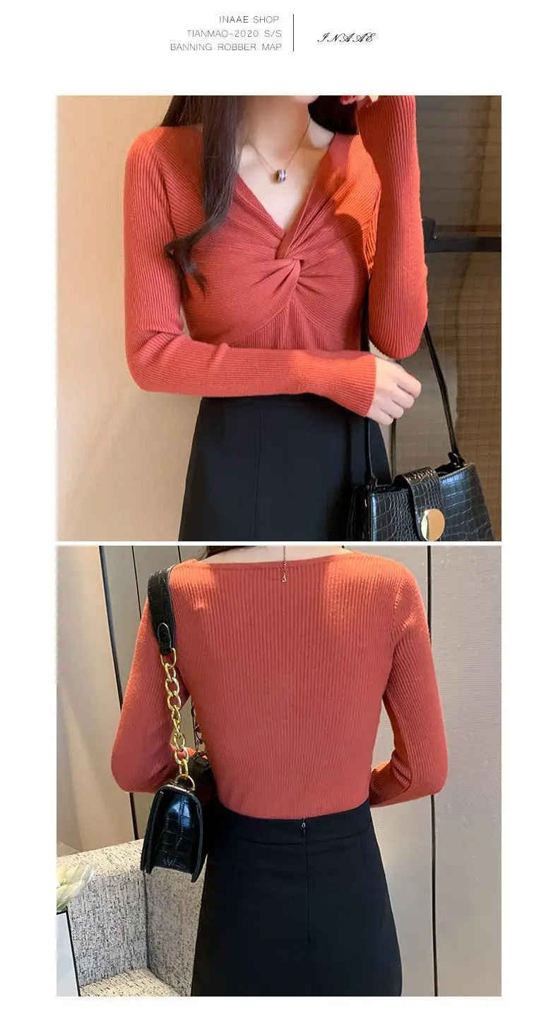 2025 Women's Black Knit V-Neck Long Sleeve Top — feature 21