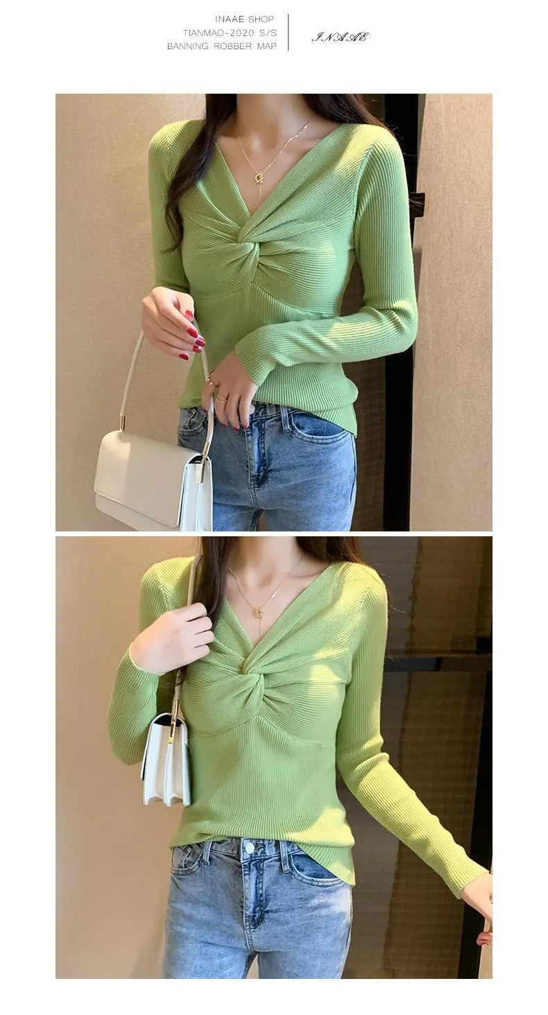 2025 Women's Black Knit V-Neck Long Sleeve Top — feature 3