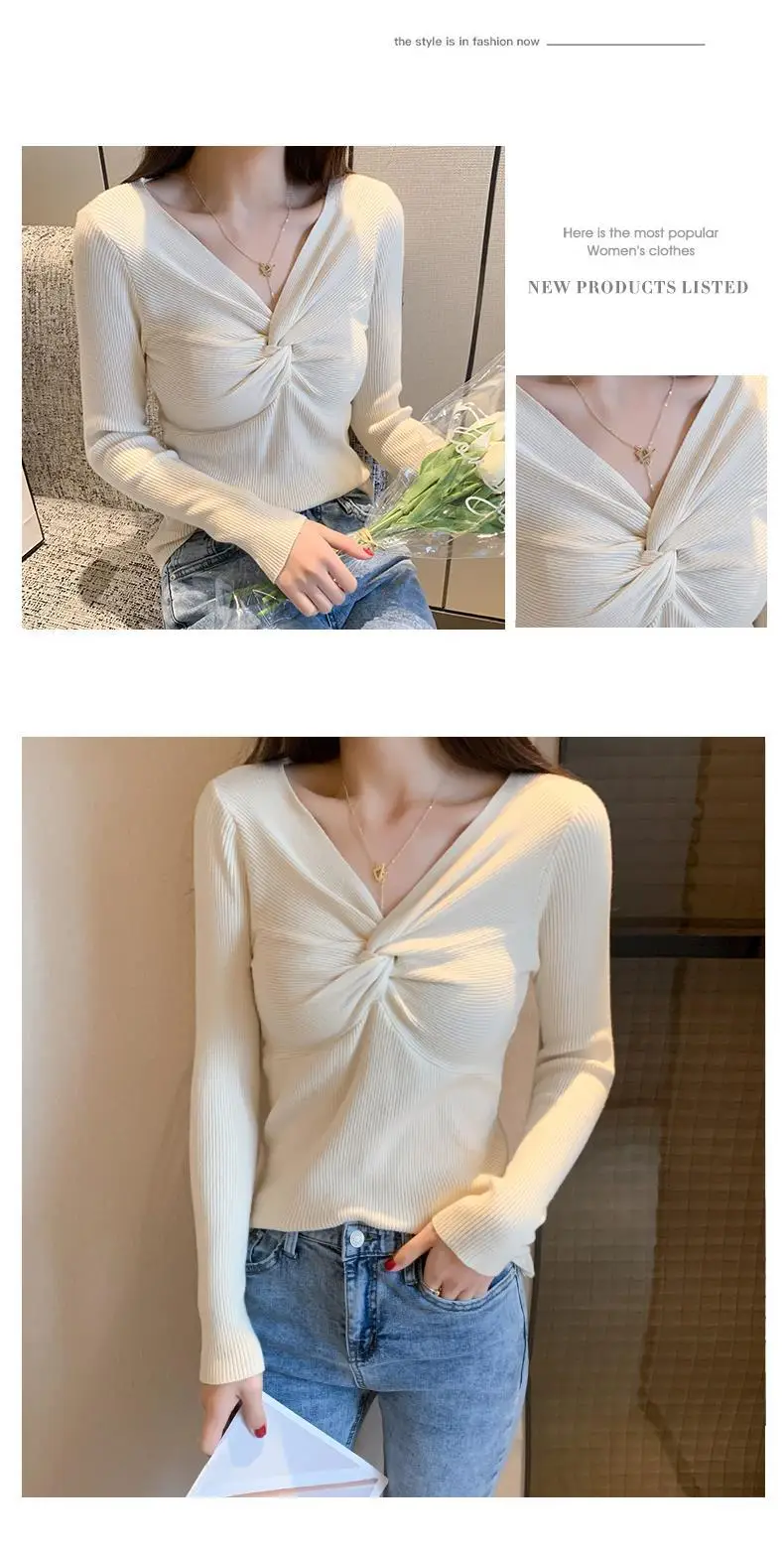 2025 Women's Black Knit V-Neck Long Sleeve Top — feature 6