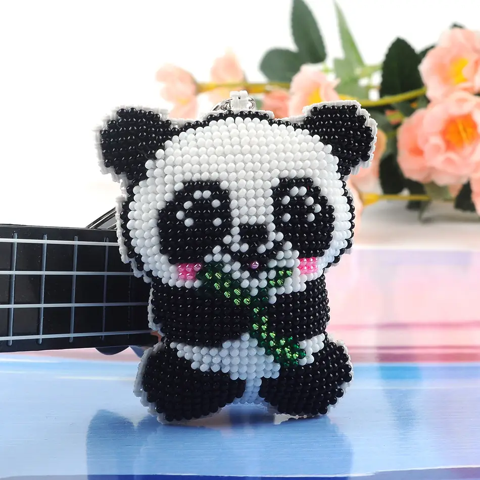 Beaded Panda Cross Stitch Keychain with Bamboo Design — feature 6