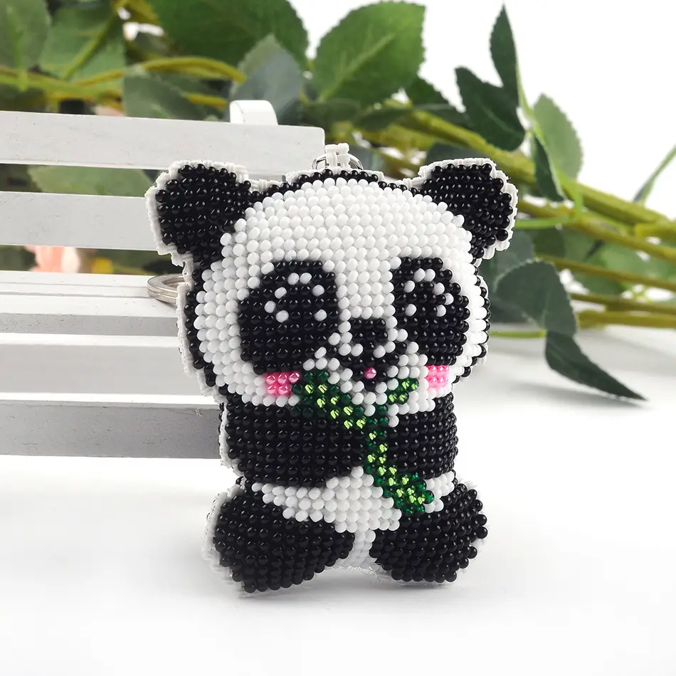 Beaded Panda Cross Stitch Keychain with Bamboo Design — feature 7