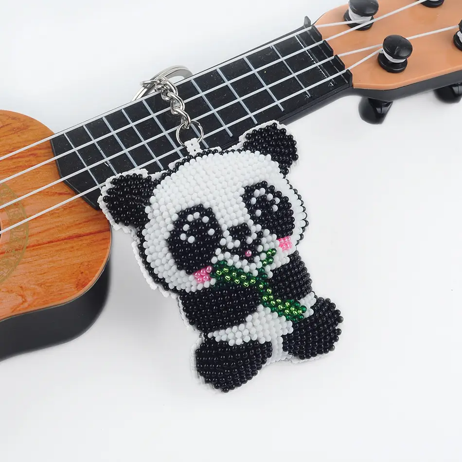 Beaded Panda Cross Stitch Keychain with Bamboo Design — feature 5
