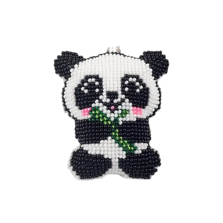 Beaded Panda Cross Stitch Keychain with Bamboo Design - Image 5