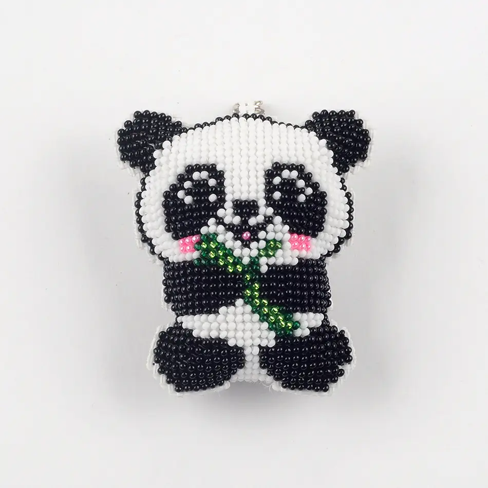 Beaded Panda Cross Stitch Keychain with Bamboo Design — feature 8