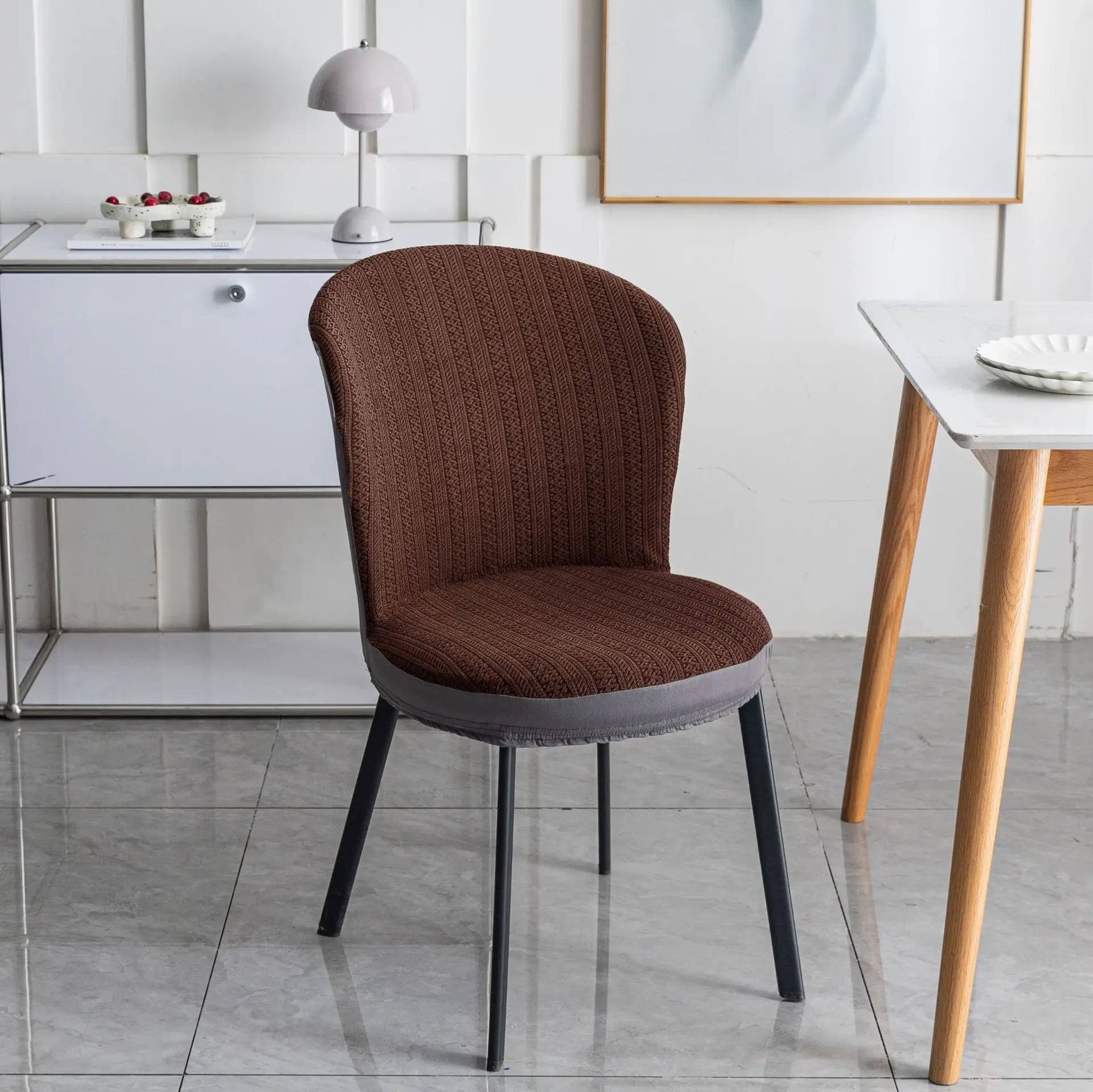 Modern Blue Jacquard Round Chair Cover for Home Dining - Image 10