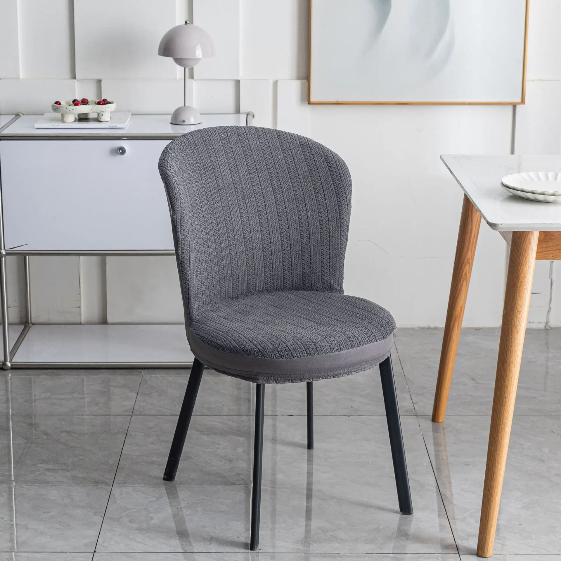 Modern Blue Jacquard Round Chair Cover for Home Dining - Image 11