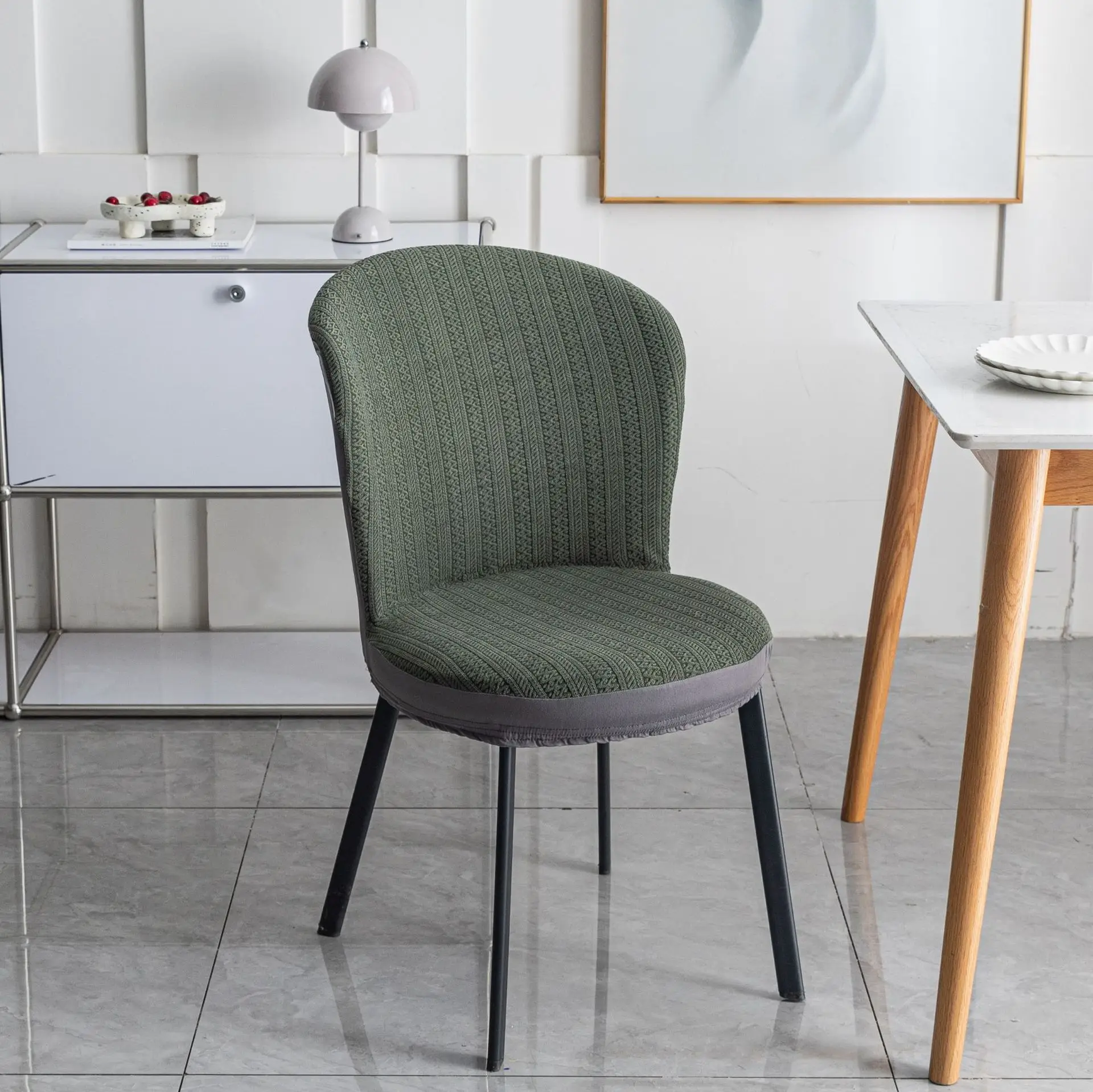 Modern Blue Jacquard Round Chair Cover for Home Dining - Image 12