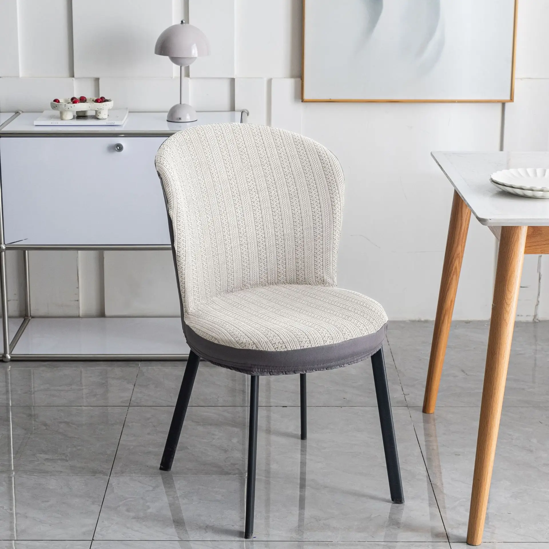 Modern Blue Jacquard Round Chair Cover for Home Dining - Image 8