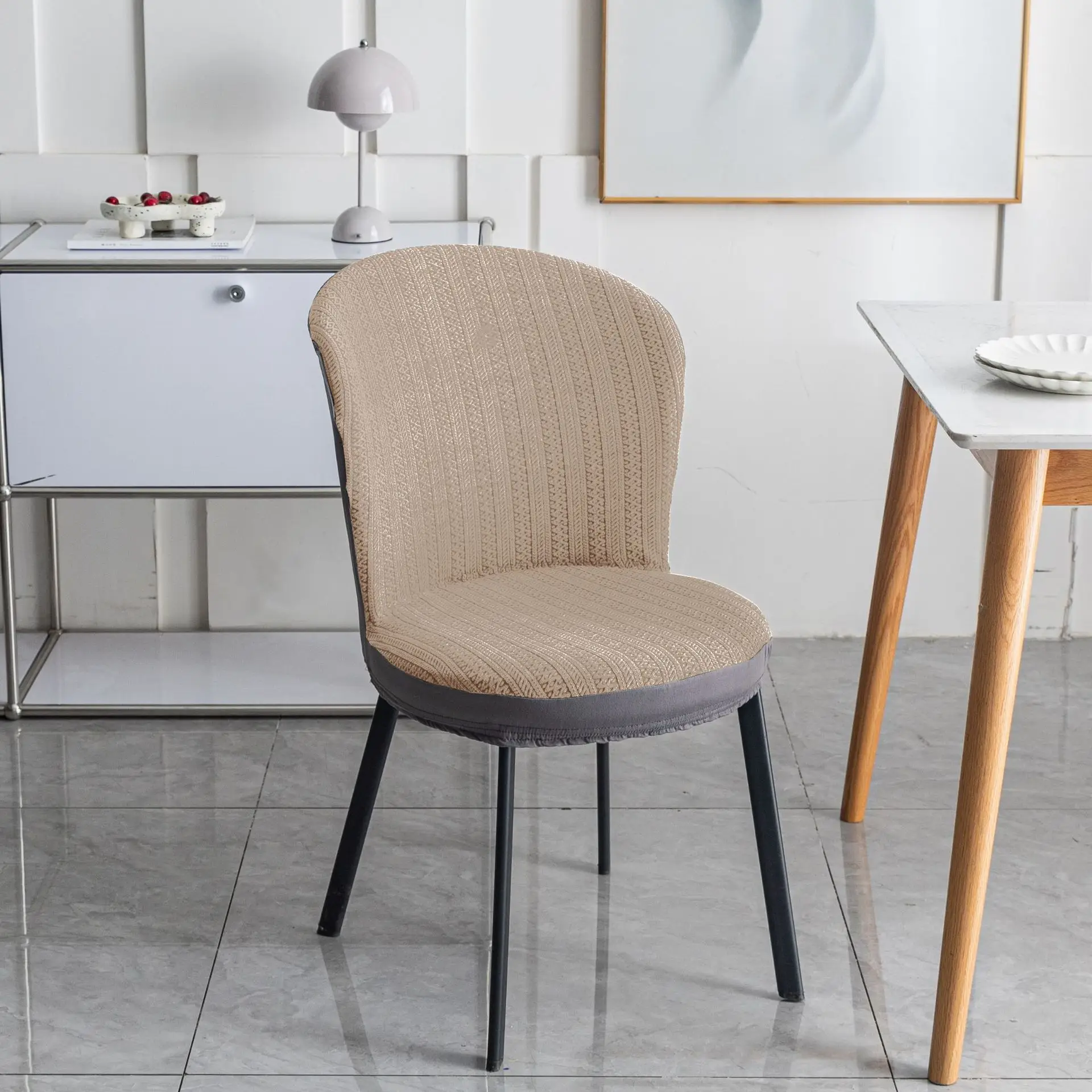 Modern Blue Jacquard Round Chair Cover for Home Dining - Image 9