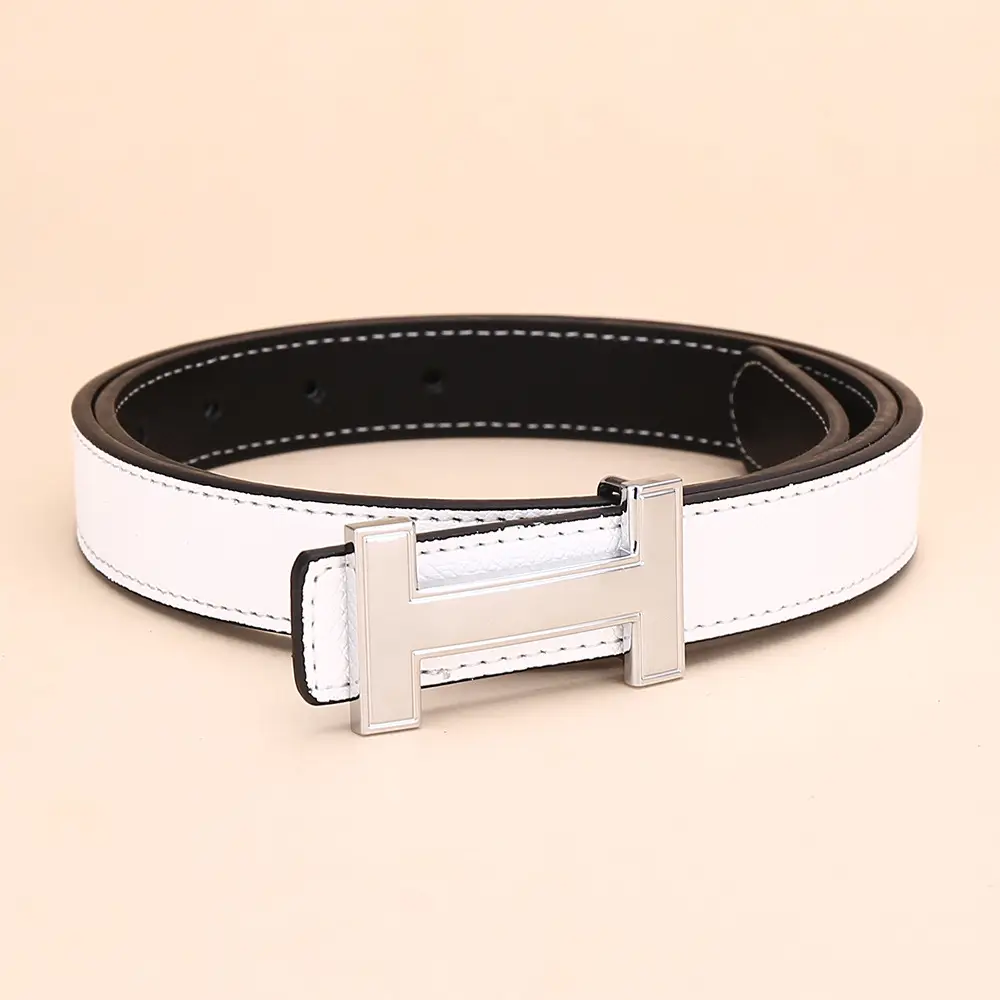 Women's H-Buckle Belt Genuine Leather White 52-95cm - Image 10