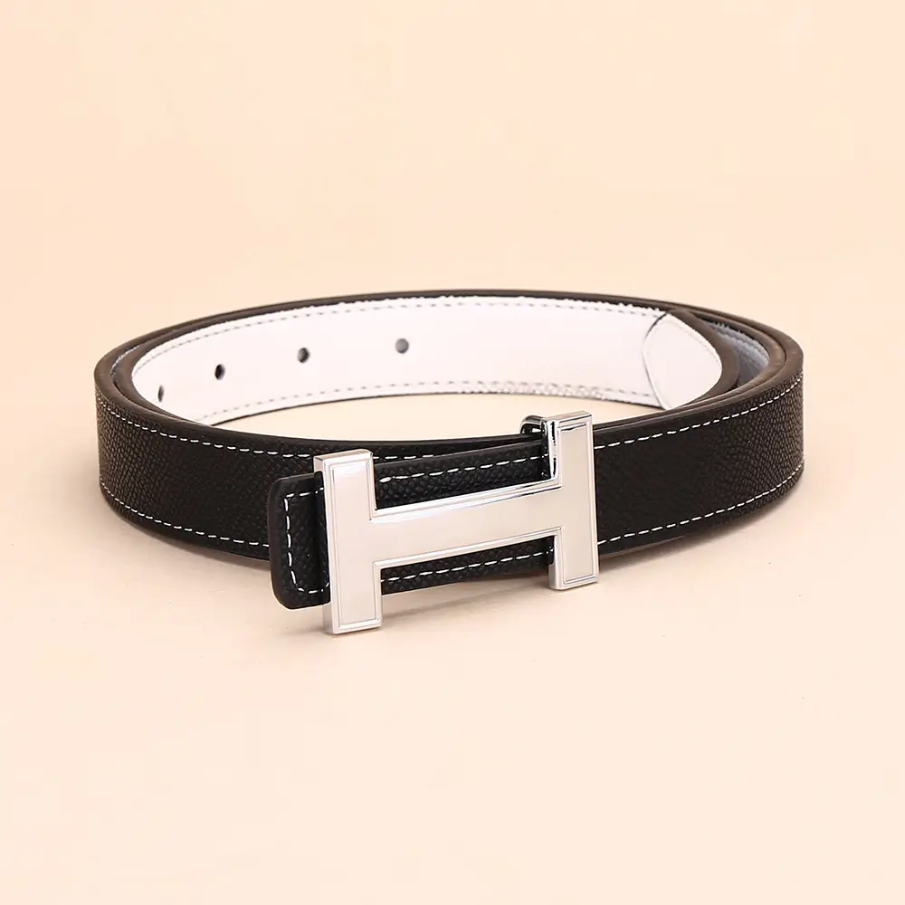 Women's H-Buckle Belt Genuine Leather White 52-95cm - Image 14