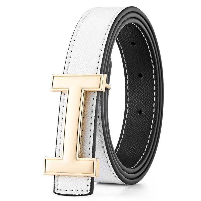 Women's H-Buckle Belt Genuine Leather White 52-95cm - Image 2