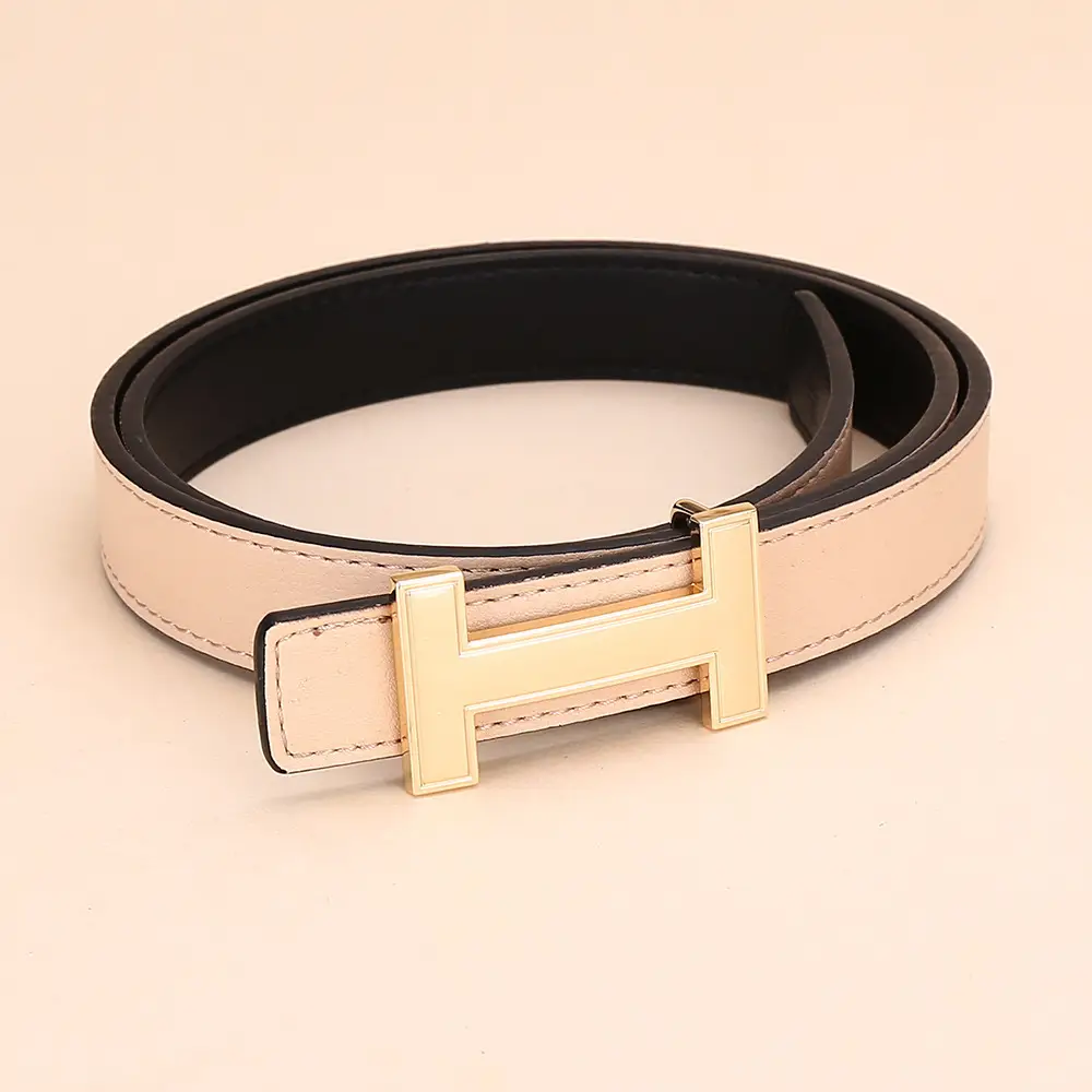 Women's H-Buckle Belt Genuine Leather White 52-95cm - Image 20