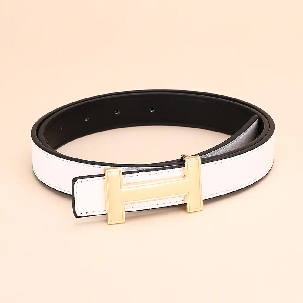 Women's H-Buckle Belt Genuine Leather White 52-95cm - Image 23
