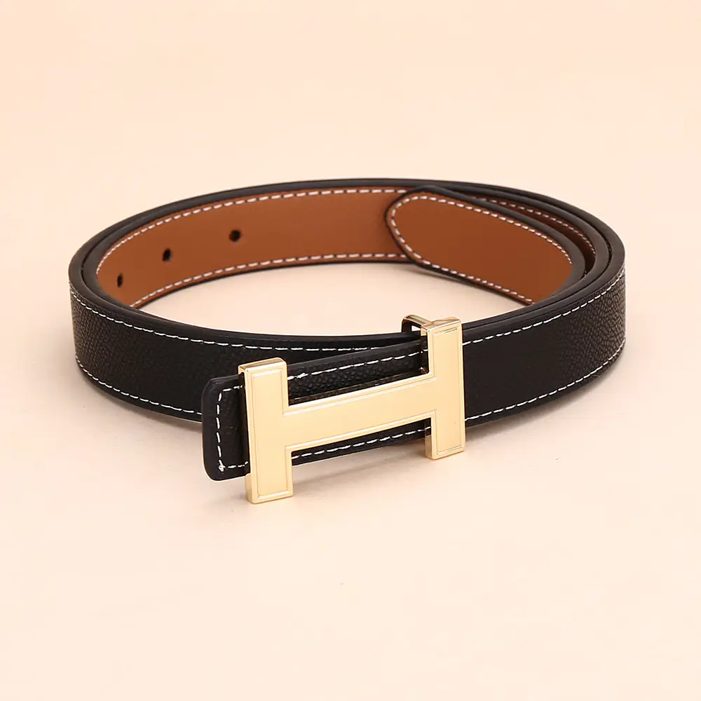 Women's H-Buckle Belt Genuine Leather White 52-95cm - Image 5