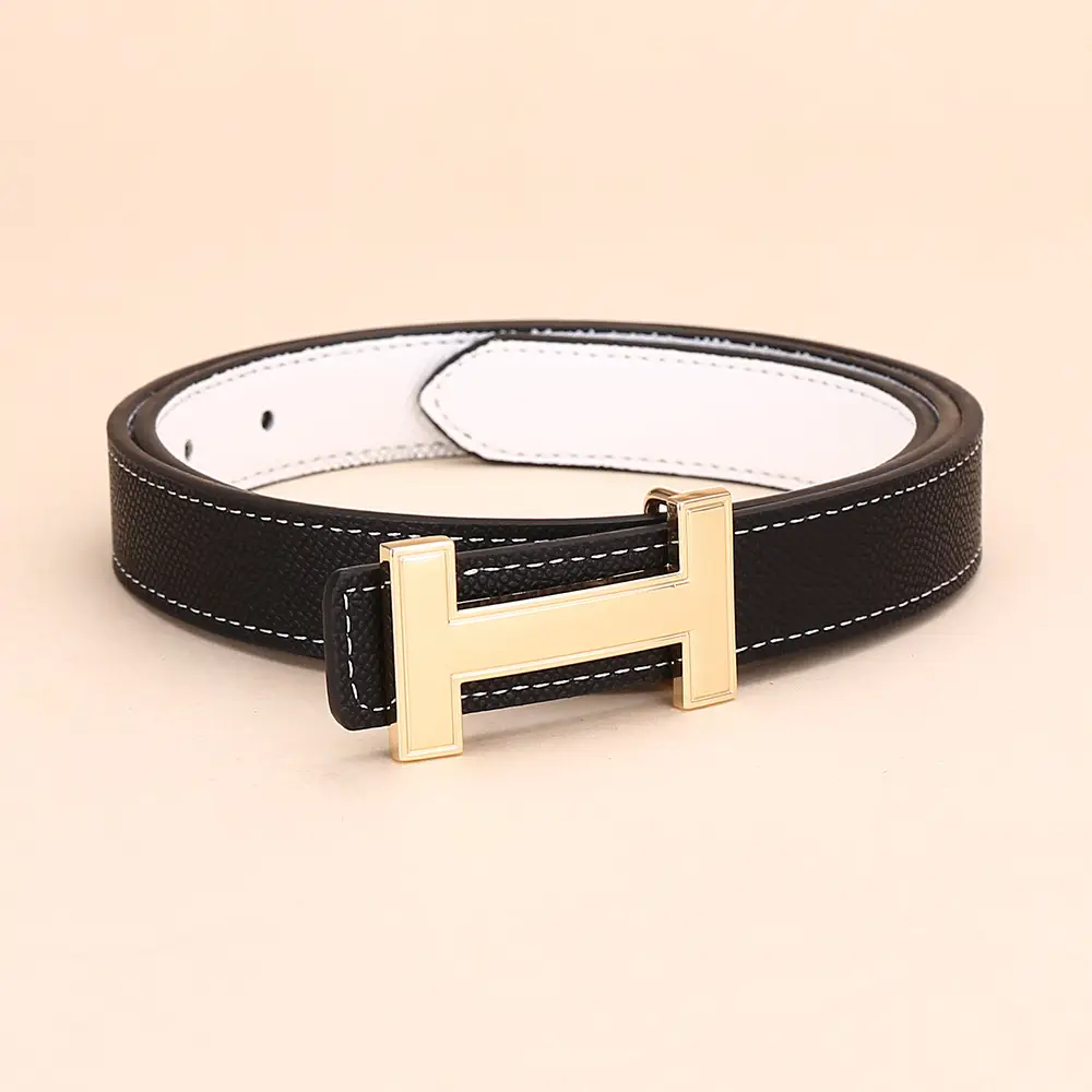 Women's H-Buckle Belt Genuine Leather White 52-95cm - Image 6