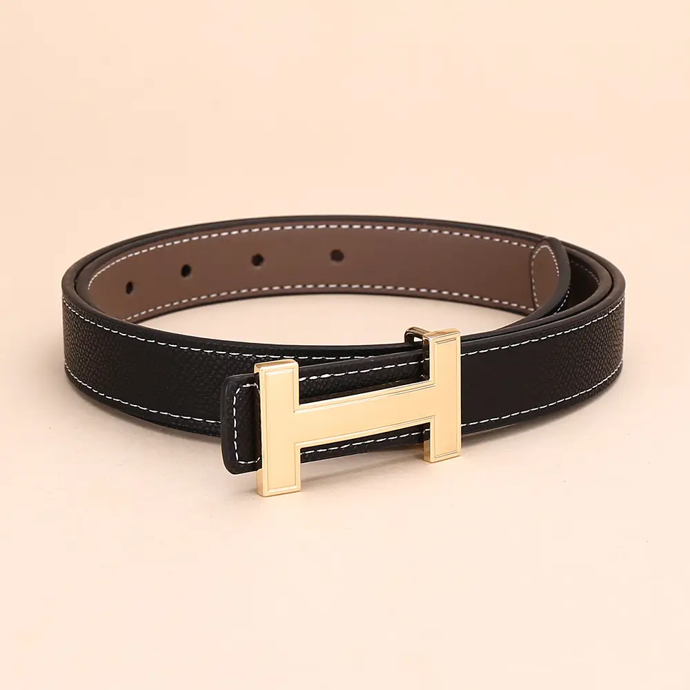 Women's H-Buckle Belt Genuine Leather White 52-95cm - Image 7