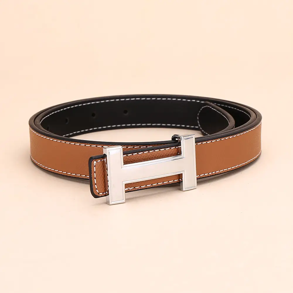 Women's H-Buckle Belt Genuine Leather White 52-95cm - Image 9