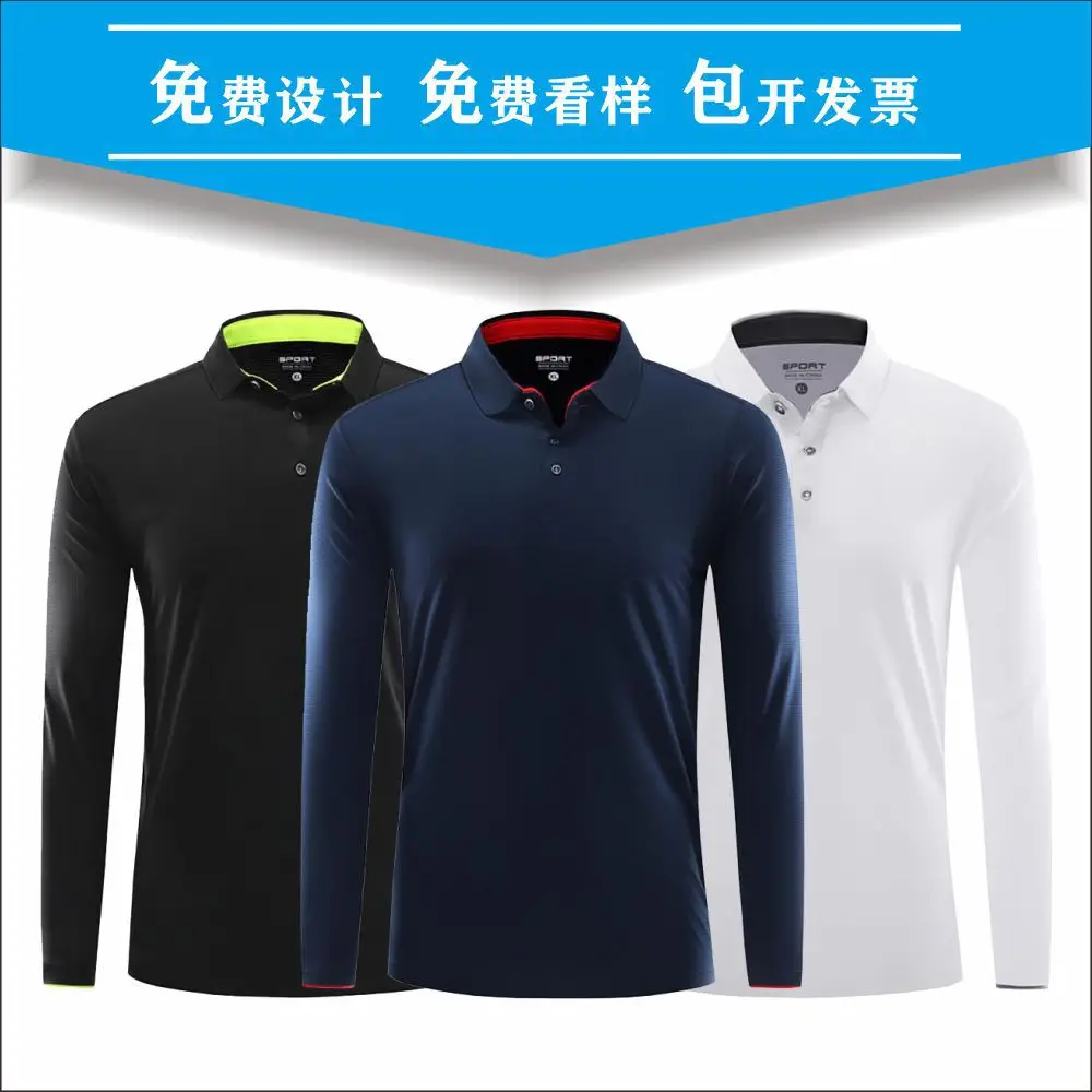 Men Long Sleeve Polo Shirt Black Blue White Custom Workwear