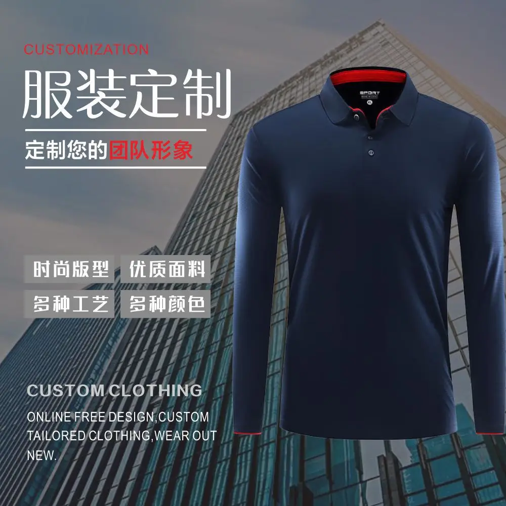 Men Long Sleeve Polo Shirt Black Blue White Custom Workwear