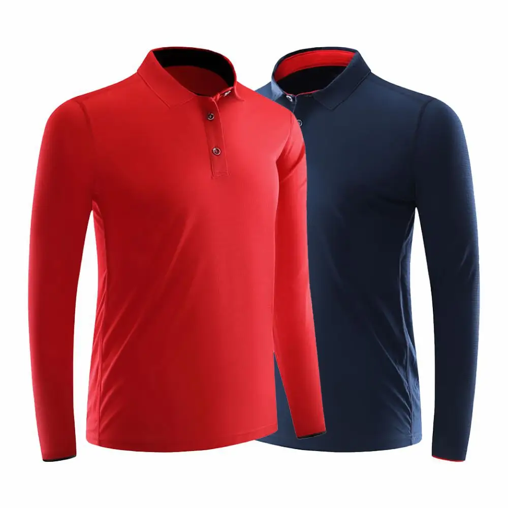 Men Long Sleeve Polo Shirt Black Blue White Custom Workwear