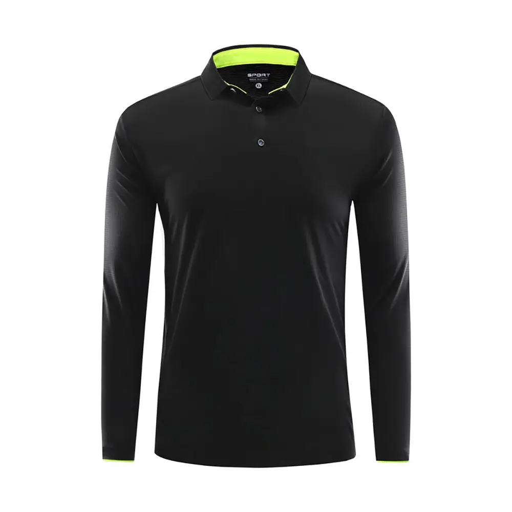 Men Long Sleeve Polo Shirt Black Blue White Custom Workwear