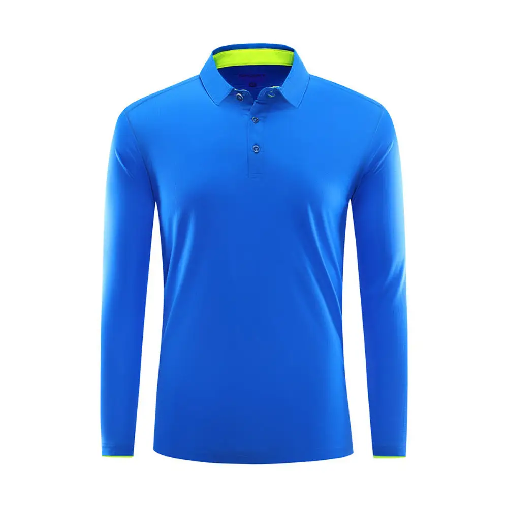 Men Long Sleeve Polo Shirt Black Blue White Custom Workwear