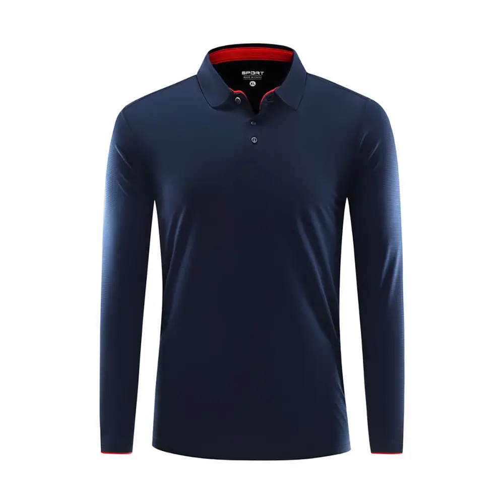 Men Long Sleeve Polo Shirt Black Blue White Custom Workwear