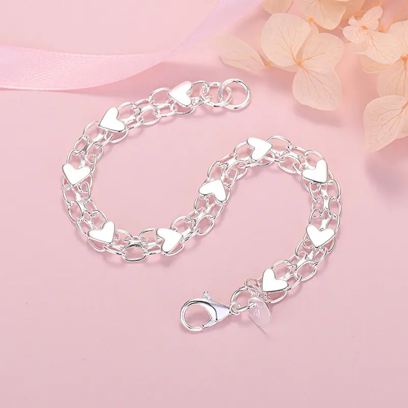 925 Silver Plated Heart Bracelet for Couples - Image 2