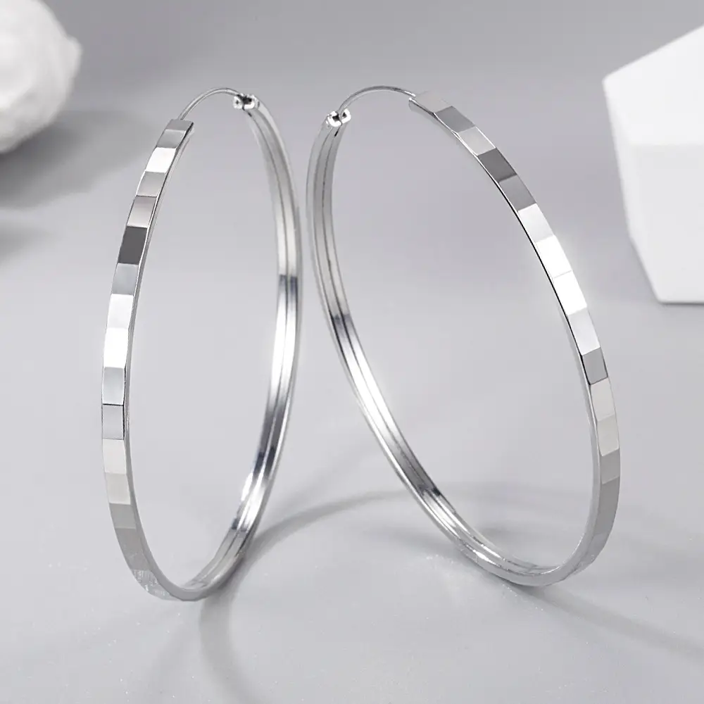 European American Flash Square Hollow Ring Earrings - Image 3