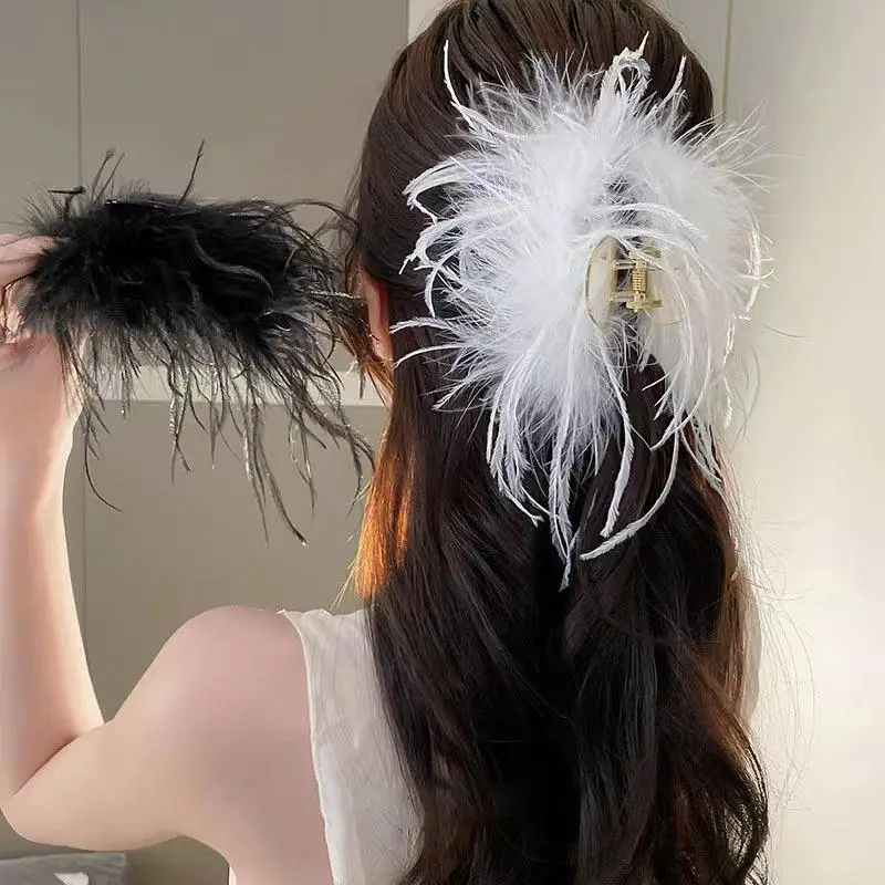 Ostrich Feather Hair Clip Autumn Winter Cyber Celebrity Wind Head - Image 5