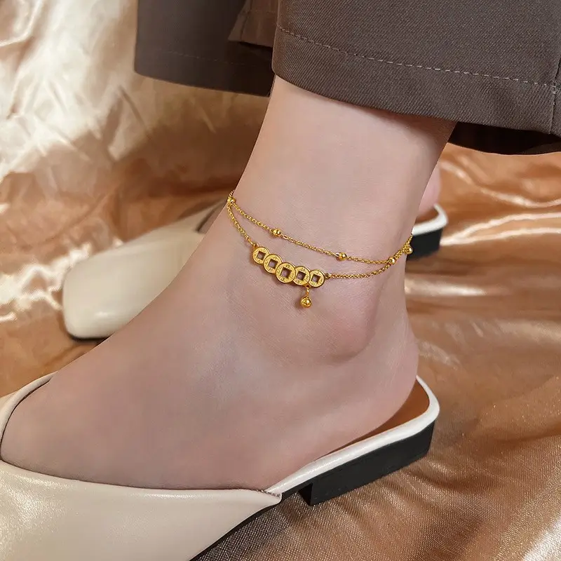 Vintage Copper Foot Chain Women's Bell Design