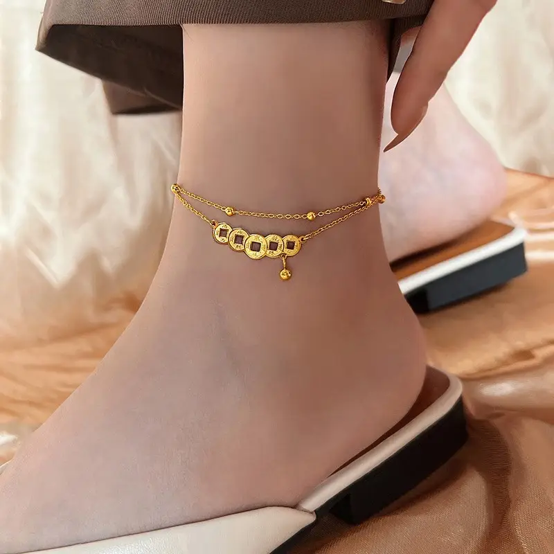Vintage Copper Foot Chain Women's Bell Design
