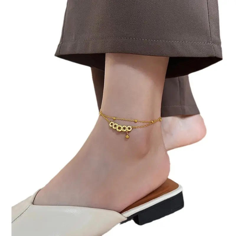Vintage Copper Foot Chain Women's Bell Design