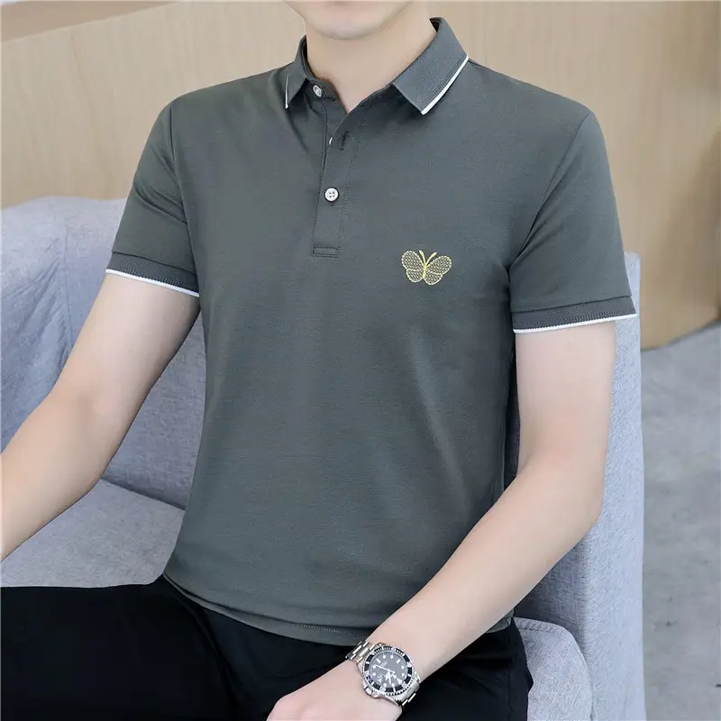 Men's Short Sleeve Polo T-Shirt Grey with Logo