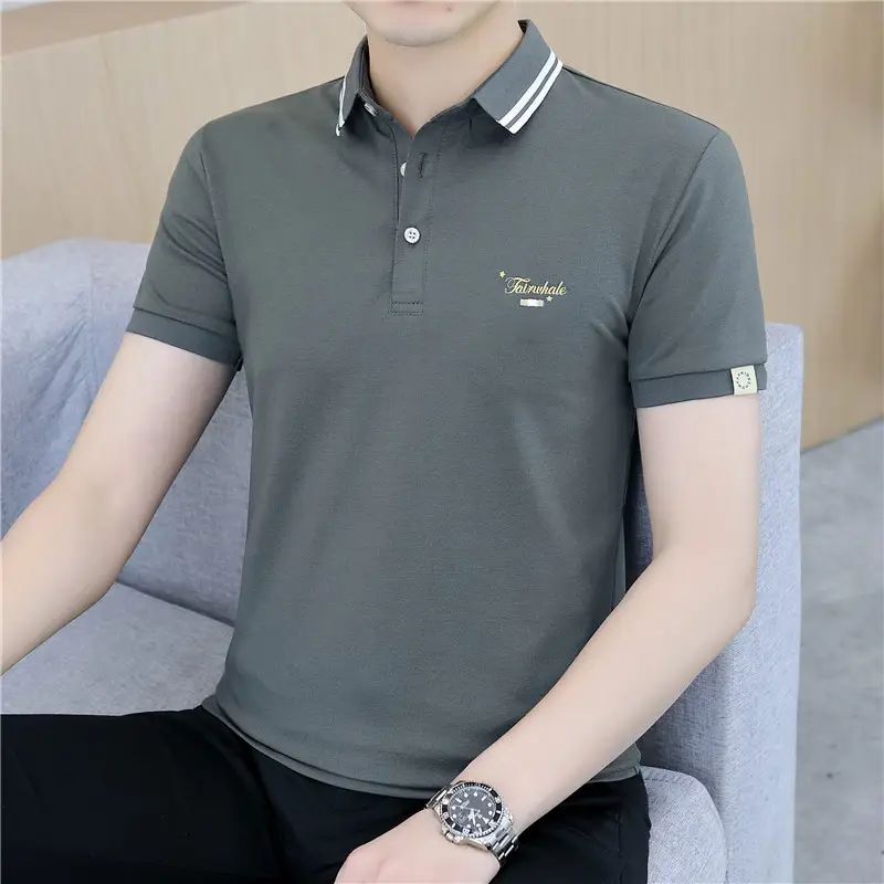 Men's Short Sleeve Polo T-Shirt Grey with Logo