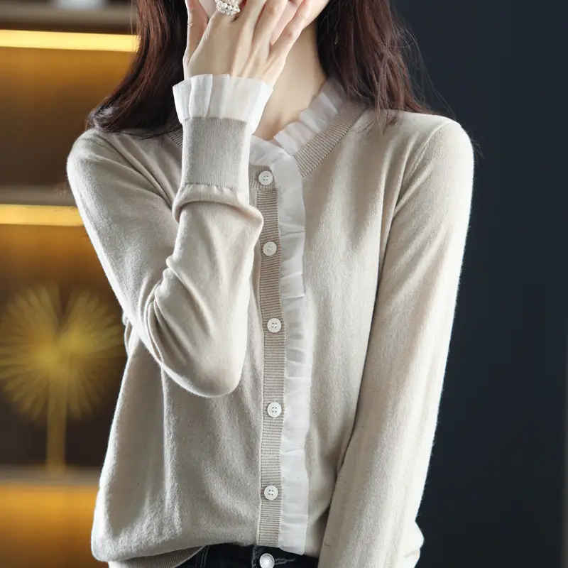 Women's Black Knitted Cardigan Top with Button Front - Image 4
