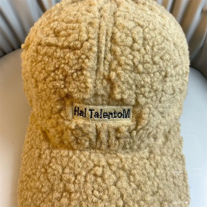 Lamb Wool Women's Winter Hat Thick Plush Letter Cap - Image 5
